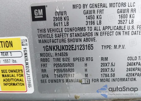 2014 Chevrolet Traverse Ltz from USA, damaged, VIN 1GNKRJKD2EJ123165